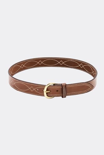 Bianchi B9 Fancy Stitched Belt Tan 34 Smooth Full Grain Saddle